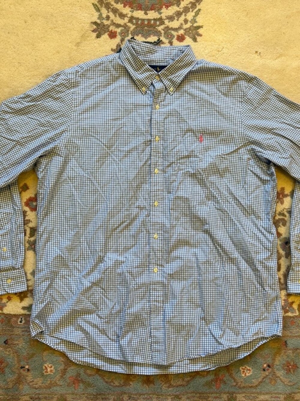 Ralph Lauren Blue White Gingham Button Down Shirt Mens XXL Pink Pony